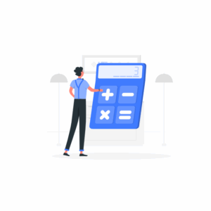 Illustration d’un collaborateur utilisant une calculatrice pour évaluer les coûts de mobilité (TCM) d’une flotte automobile.