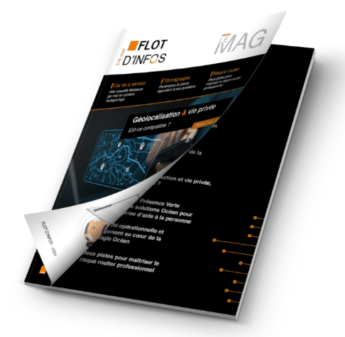 Couverture du magazine Flot d’infos 2024 d’Océan dédié à la gestion de flotte automobile et aux enjeux des gestionnaires de parc.