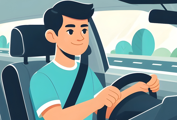 Illustration d’un conducteur au volant symbolisant la transition des mobilités dans le cadre de la loi LOM.