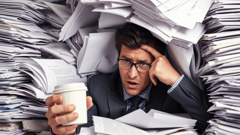 Gestionnaire dépassé par une pile de documents administratifs, illustrant la complexité de la fiscalité des flottes automobiles en 2025.