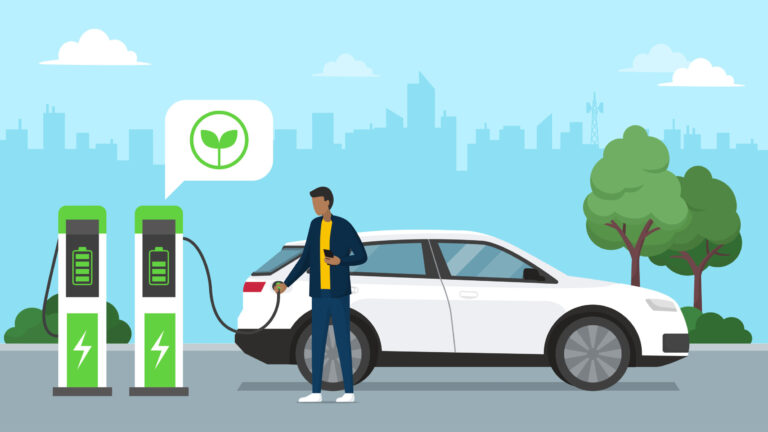 Illustration d'un véhicule électrique en charge