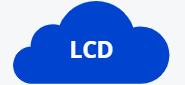 Icône bleue en forme de nuage avec l’inscription « LCD », représentant la location courte durée de véhicules pour entreprises.