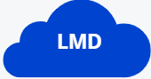 Icône bleue en forme de nuage avec l’inscription « LMD », représentant la location moyenne durée pour les entreprises.