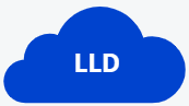 Icône bleue en forme de nuage avec l’inscription « LLD », représentant la location longue durée de véhicules pour entreprises.