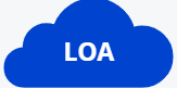 Icône nuage bleu avec l’inscription « LOA », représentant la location avec option d’achat pour les flottes d’entreprise.