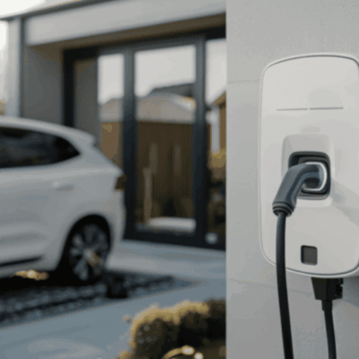 recharge-domicile-vehicule-attribue-flotte-entreprise-ocean.png Borne de recharge installée au domicile d’un collaborateur pour recharger un véhicule électrique de flotte attribué.