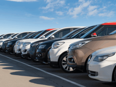 Flotte de véhicules d’entreprise alignés illustrant l’audit du parc automobile avant son électrification.