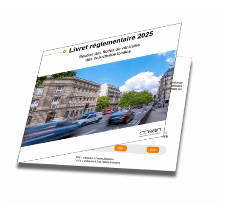 Couverture du livret réglementaire 2025 Océan sur la gestion des flottes de véhicules des collectivités locales et la transition vers des flottes électriques.