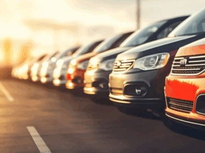 Rangée de voitures alignées au lever du soleil symbolisant la transition énergétique et l’électrification des flottes d’entreprise avec la solution Océan.